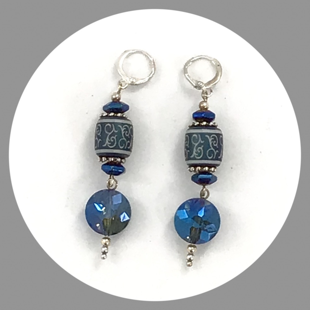 Blue Huggie Drop Earrings